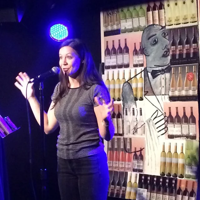 The inimitable and hysterical @lesliegoshko tells a tale of soul harvesting at this past week's @yumsthewordshow #storytelling #stories #themoth #nycstorytelling #nyc #therapture #religionstories #exploitater