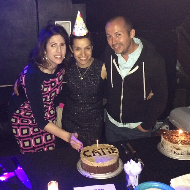 Celebrating the funny and talented @catie_lazarus at this past week's @yumsthewordshow with her very own ice cream cake. Pictured right - storyteller extraordinaire @thedavidcrabb. #storytelling #stories #themoth #nycstorytelling #nyc #icecream #icec