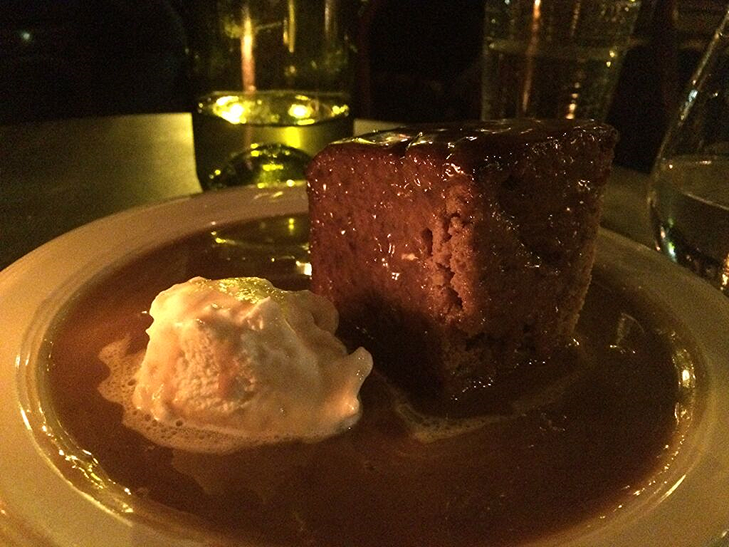Delicious date cake at trophy bar