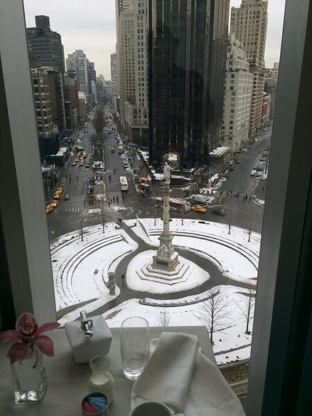 winter view of columbus circle from robert at the museum of arts and design