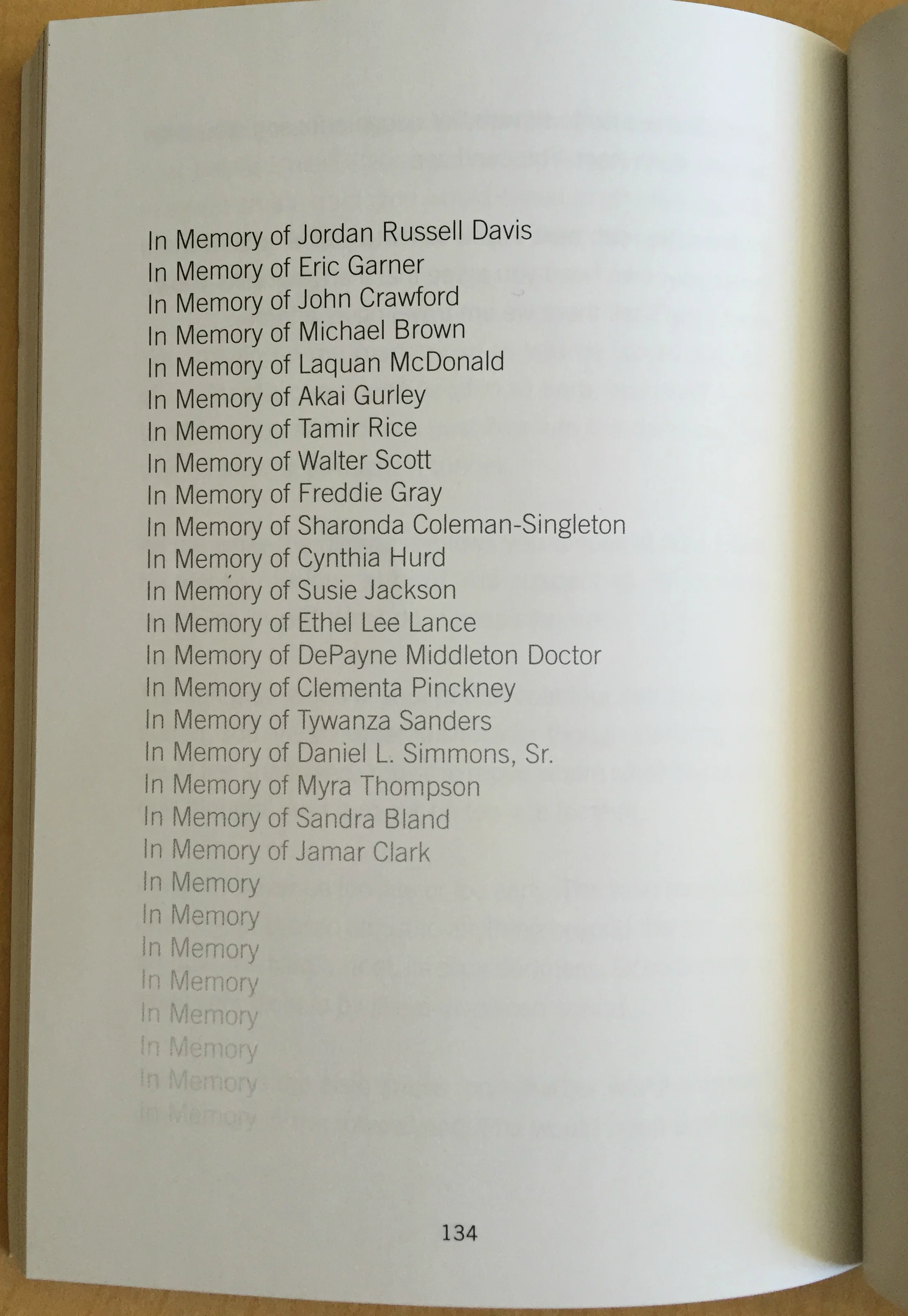 Page 134: "In memory"