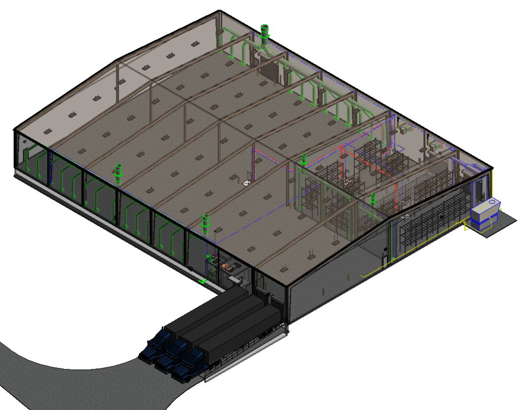 Mechanical and fluid systems, color-coded based upon their service and function