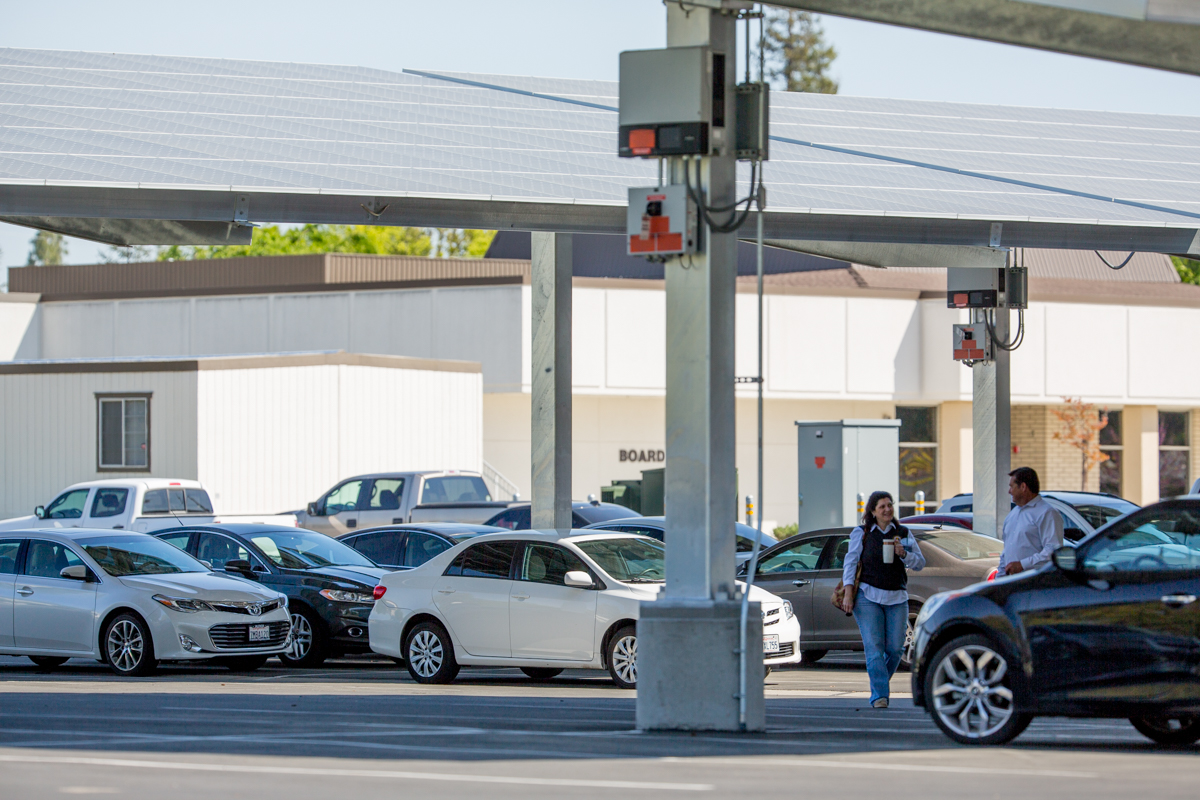 Design parking lots to accommodate solar shade canopies.