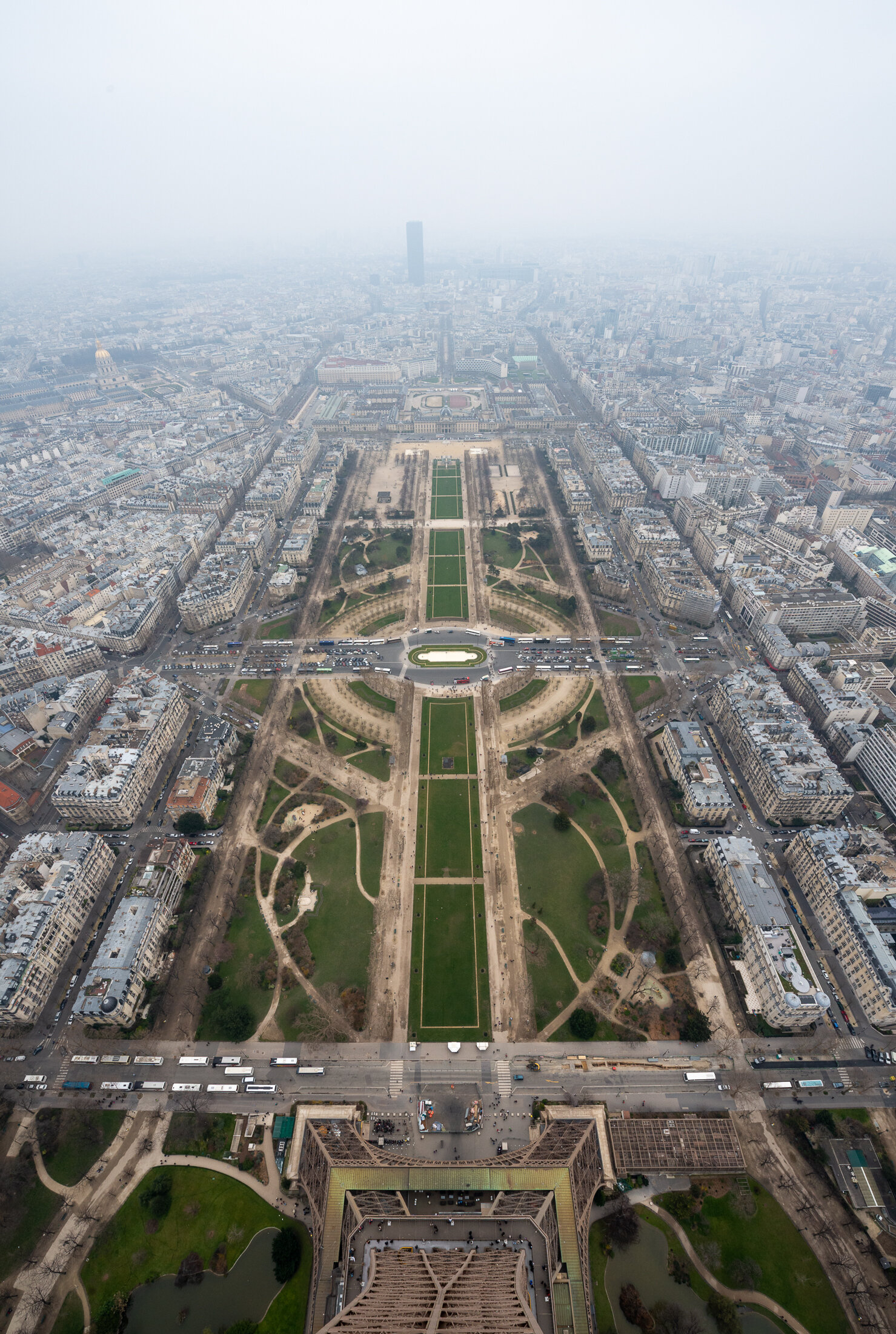 Paris - View down from the Eiffel tower. 