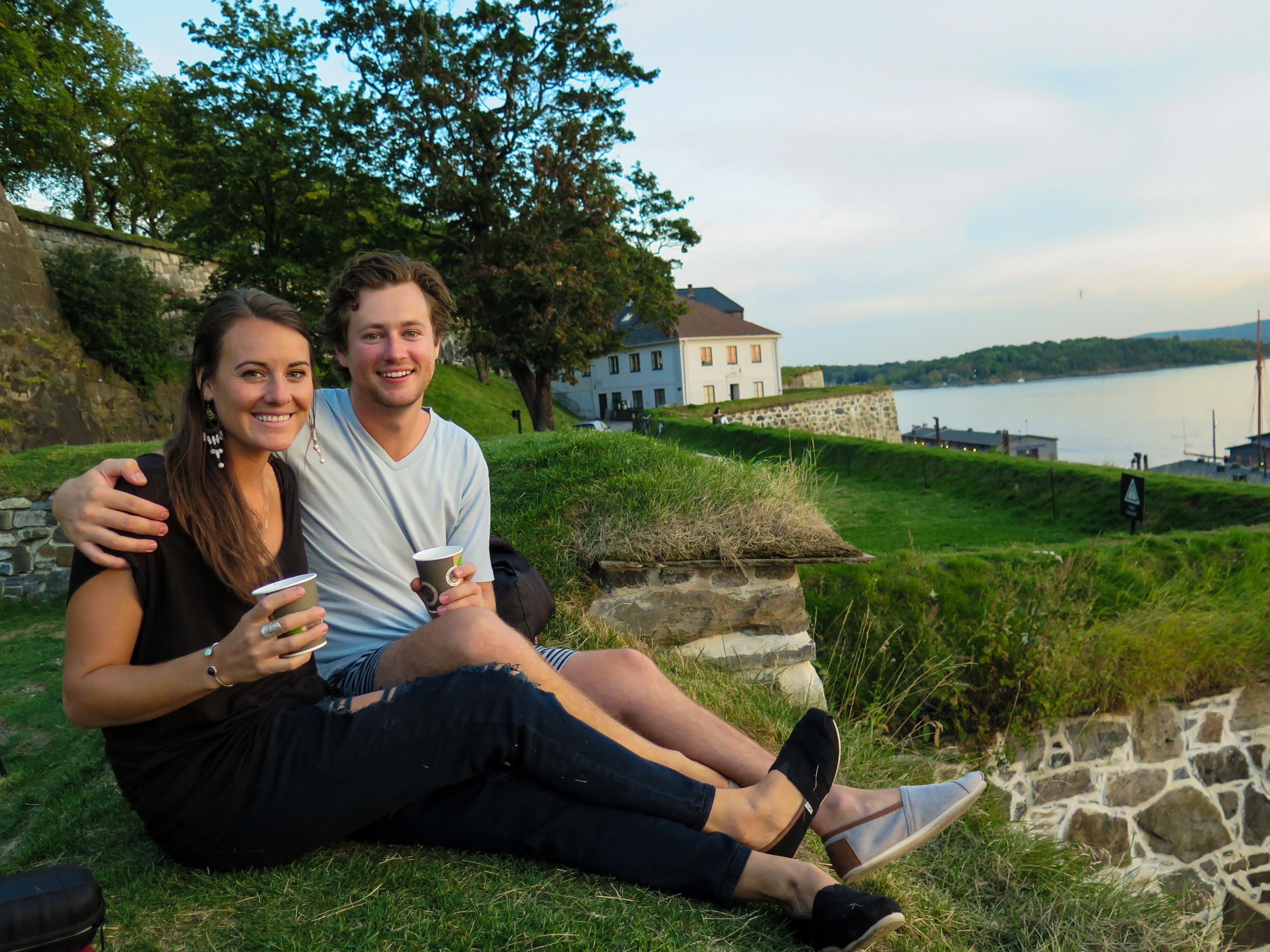Watching the sunset with wine on the Fortress in Oslo