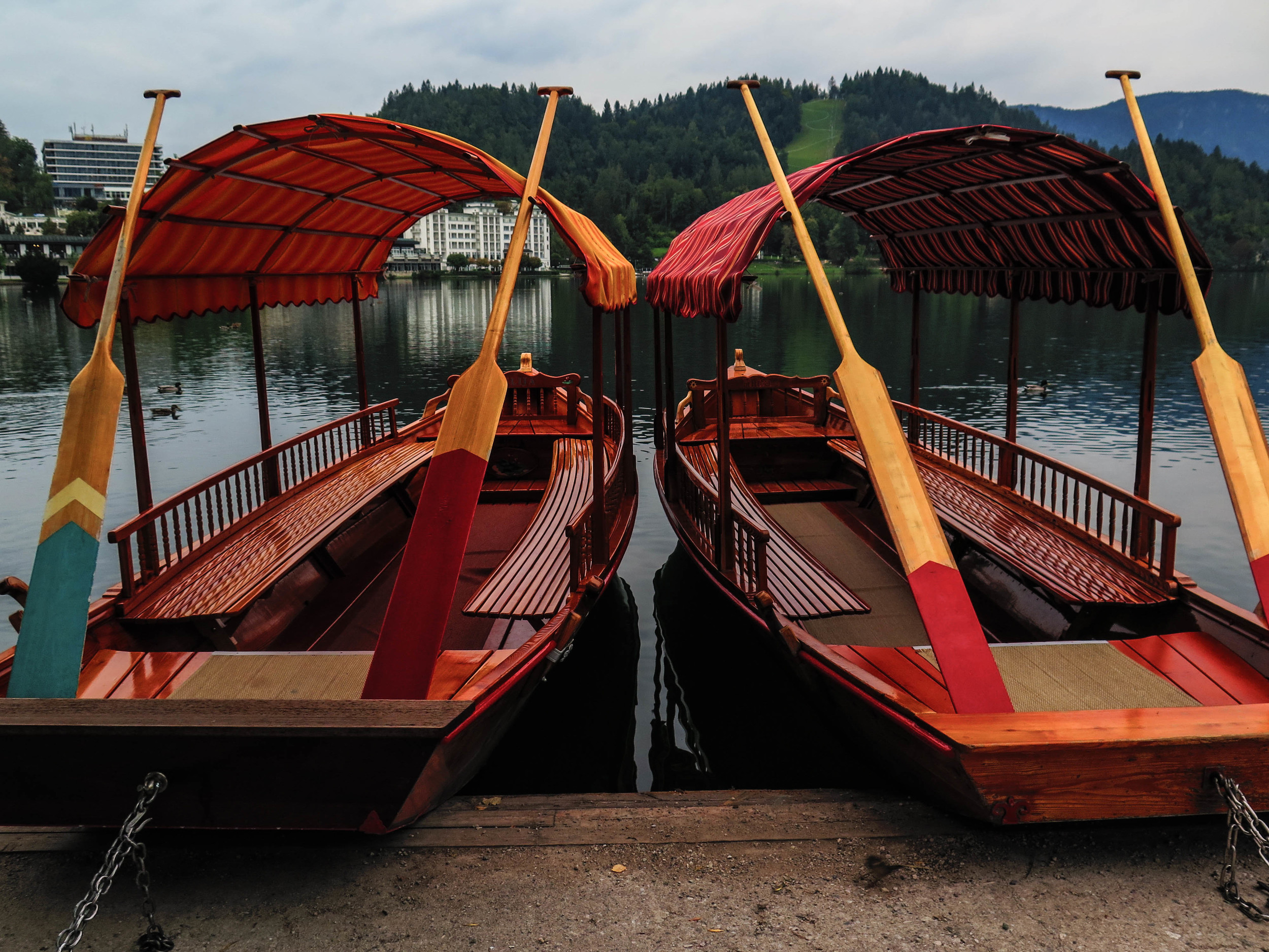 Traditional boats especially designed in Lake Bled and rowed by local men