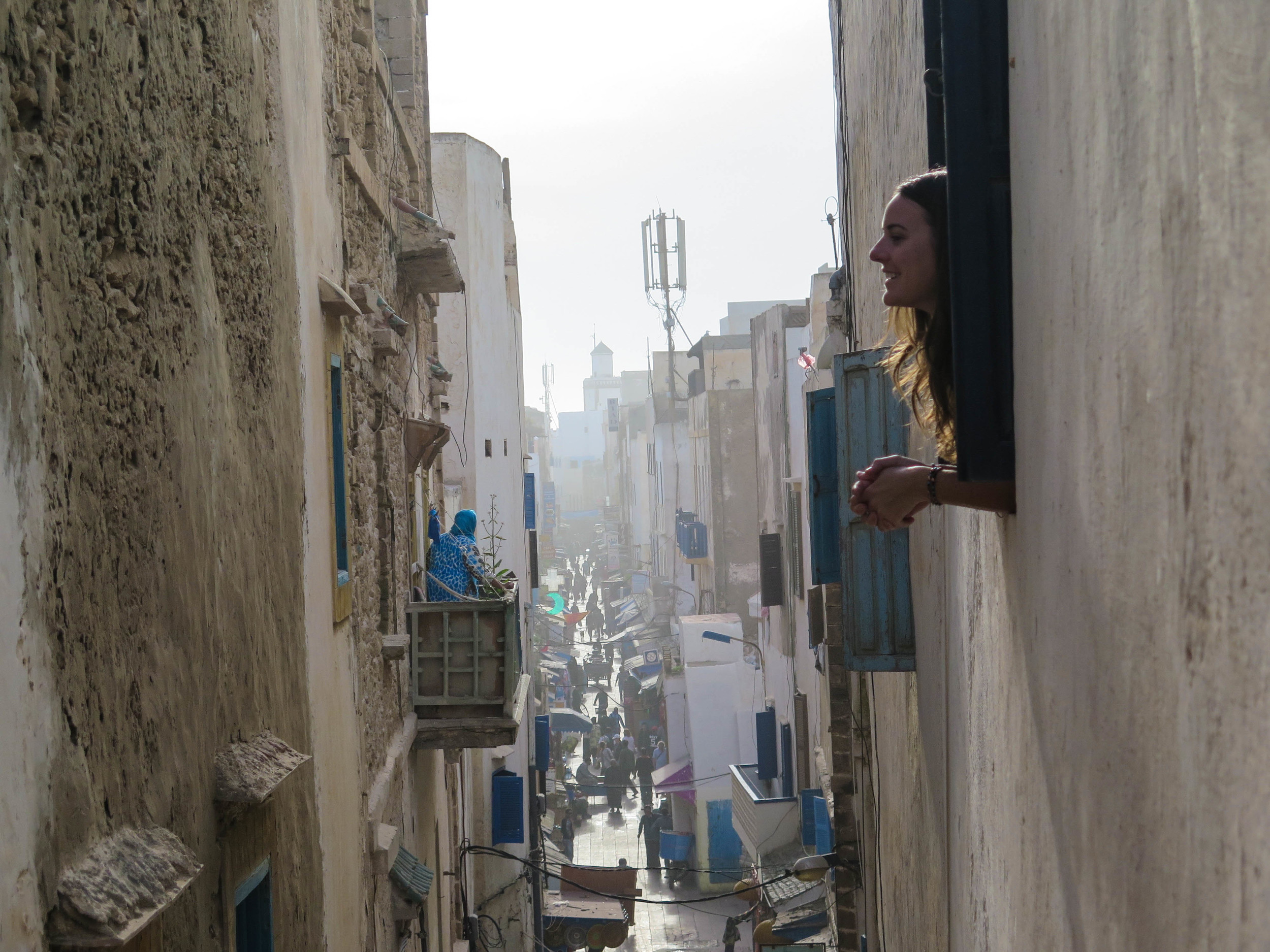 The view outside of our window shows the hustle and bustle of the medina streets below.