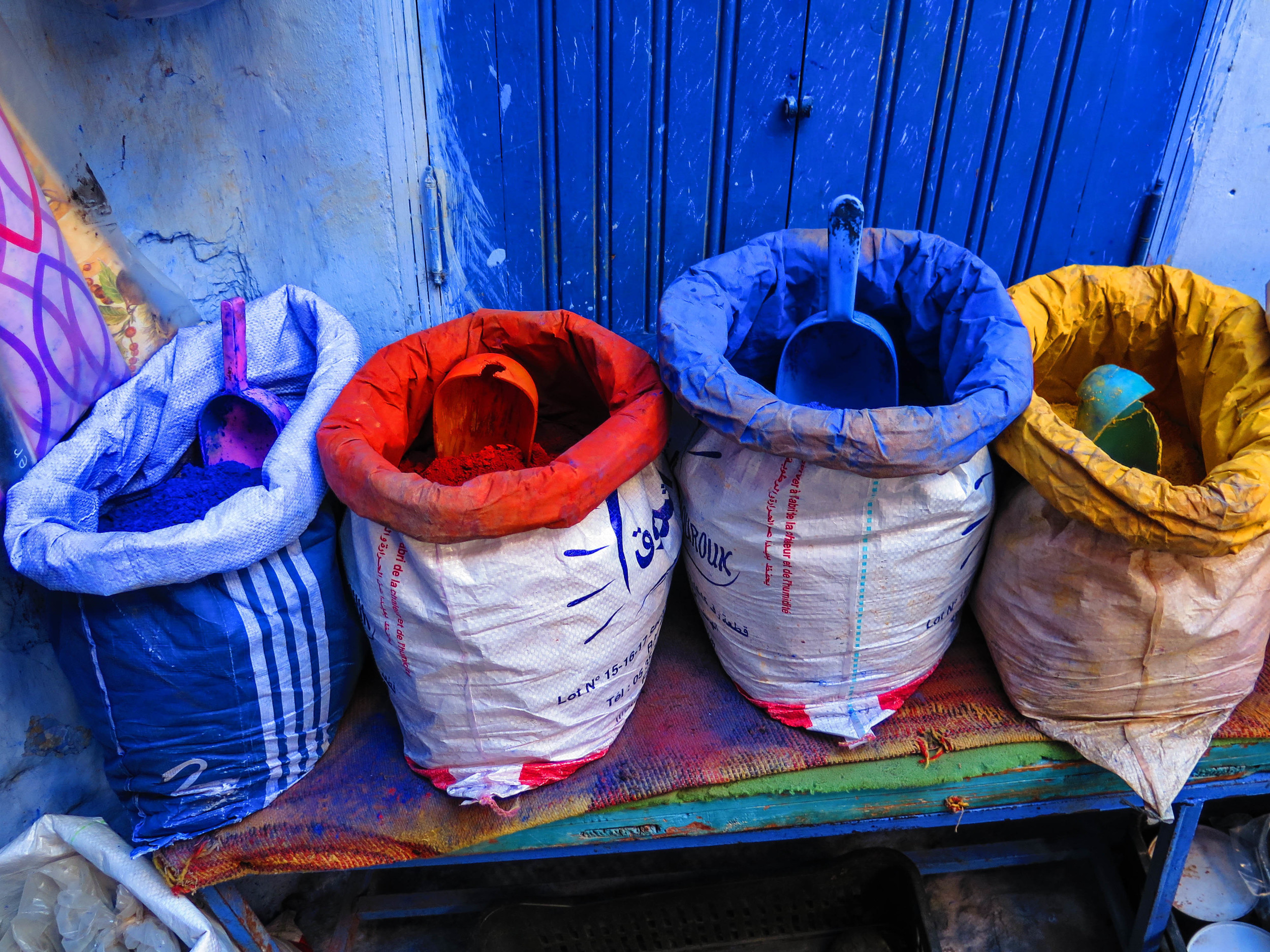 Colorful dyes sold along the streets.