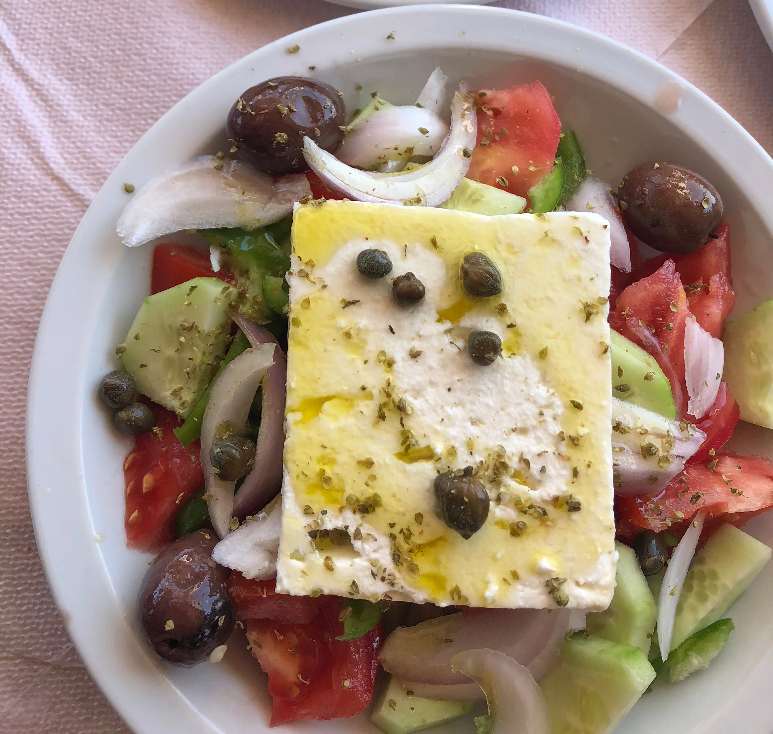 Greek Salad with a slab of Feta Cheese from Koukos Taverna
