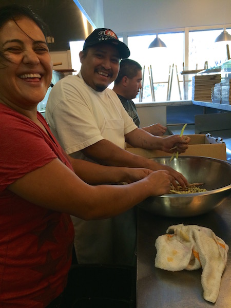 Karina, Cesar & Maynor - this particular day they all stayed long after closing to help me tackle a huge box of black eyed peas for a private dinner.