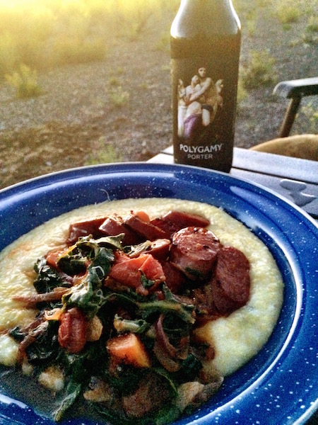 Elk sausage over polenta...with Polygamy Porter: "Why have just one?"