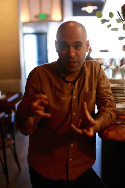Guy Tabibian, explaining to me what a Soave wine is like.