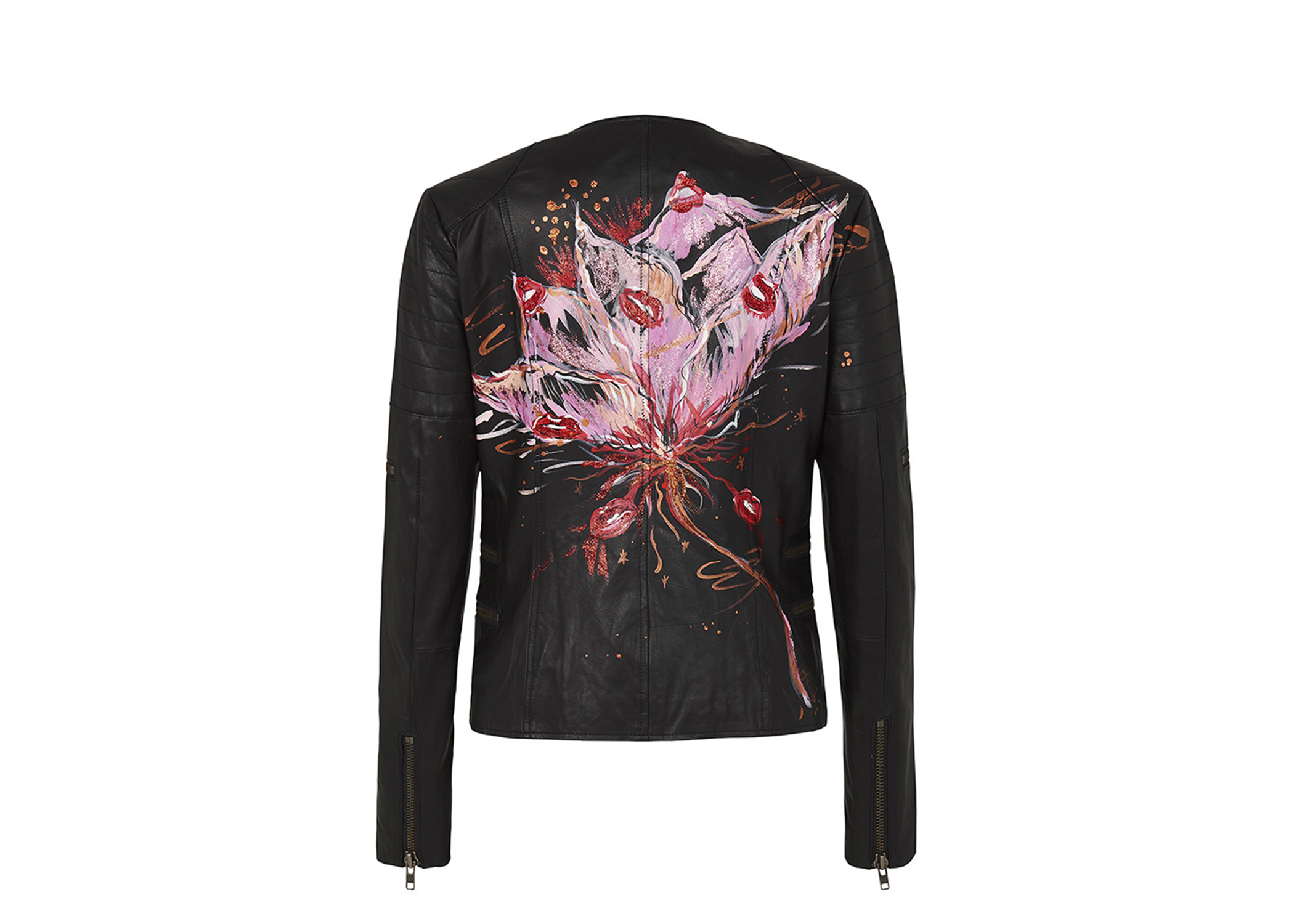 West 14th X Anouk GREENWICH STREET MOTOR JACKET BLACK LEATHER 'PASHIFLORA'