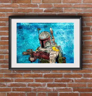 Star Wars Boba Fett Portrait Oil & Watercolor Fine Art Giclée on Paper or Canvas
