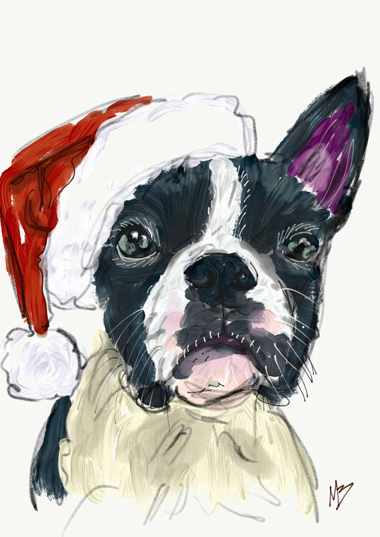 Messing around in #adobesketch app. Inspired by @ruby_boston #dog #art #bostonterrier #santa #digitalpainting #artist #petportrait #pet