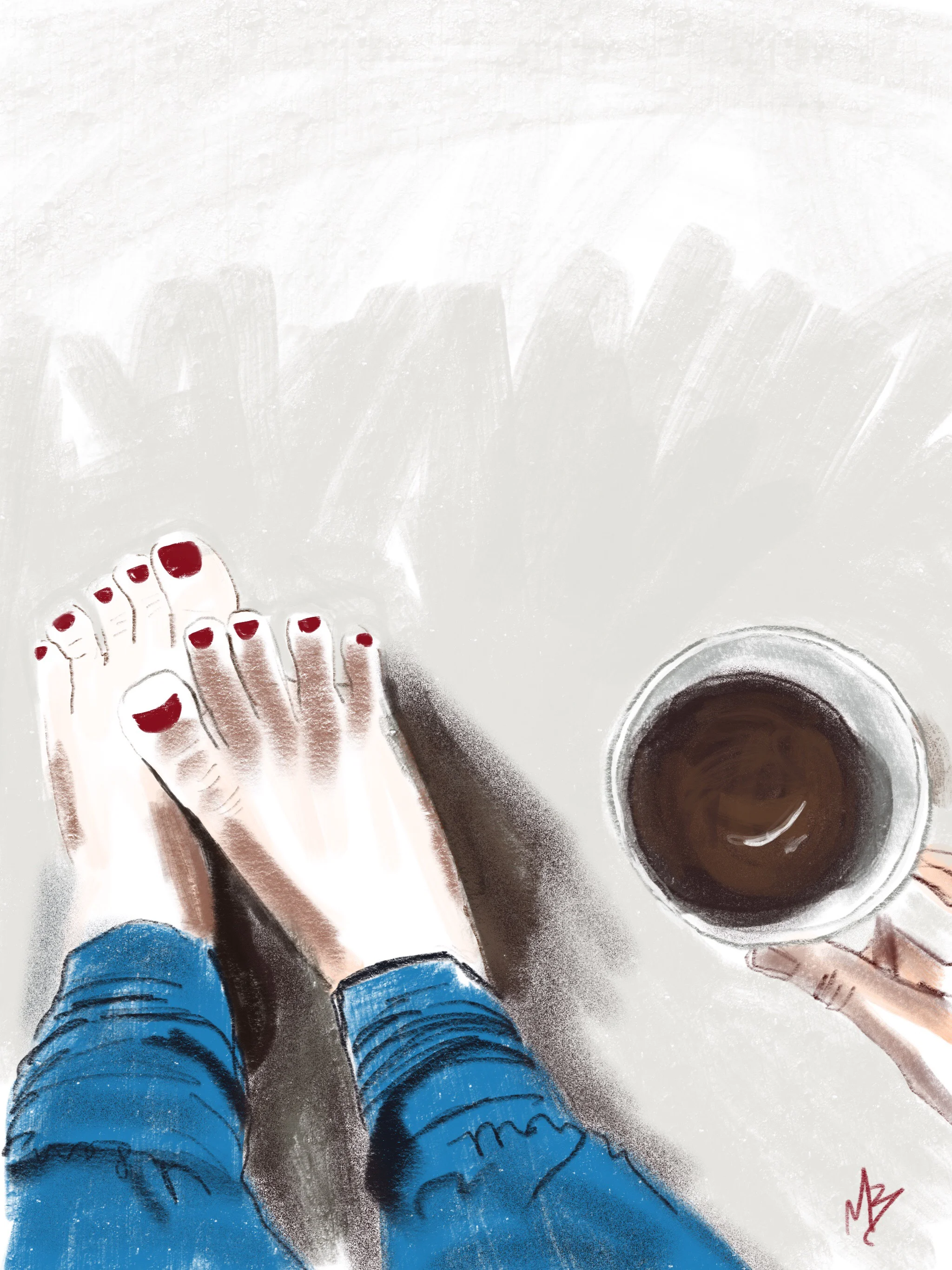 Yoga art (toe stretches) inspired by @modernvillageexchange Also, coffee. #yoga #yogi #toes #coffee #art #digitalart #fitness #yogafeet #health #wellness 