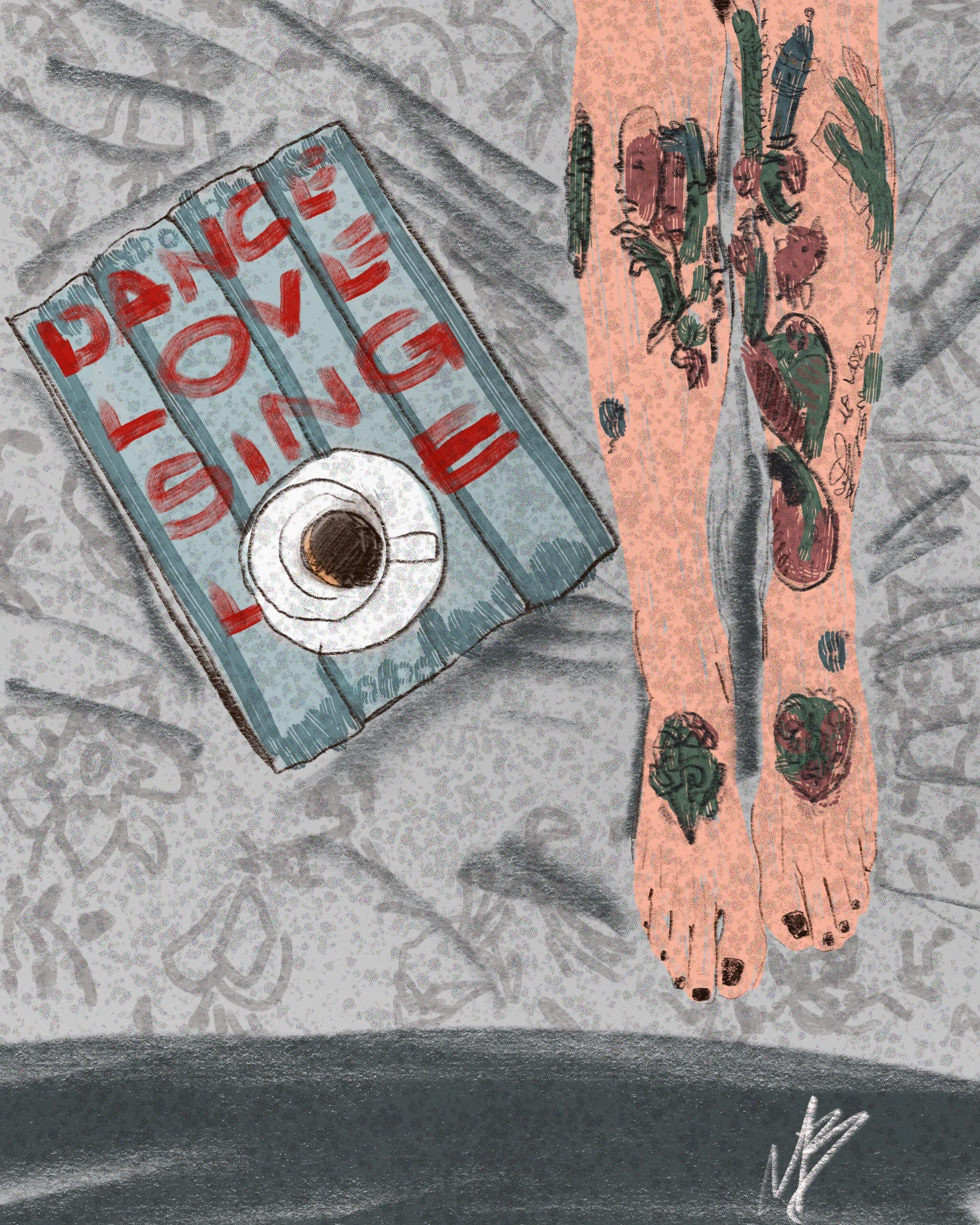 Dance, love, sing...coffee. Experimenting with some textures. Art inspired by @nenavonflow_   #digitalart #digitalpainting #coffee #feet #legs #tattoo #pattern