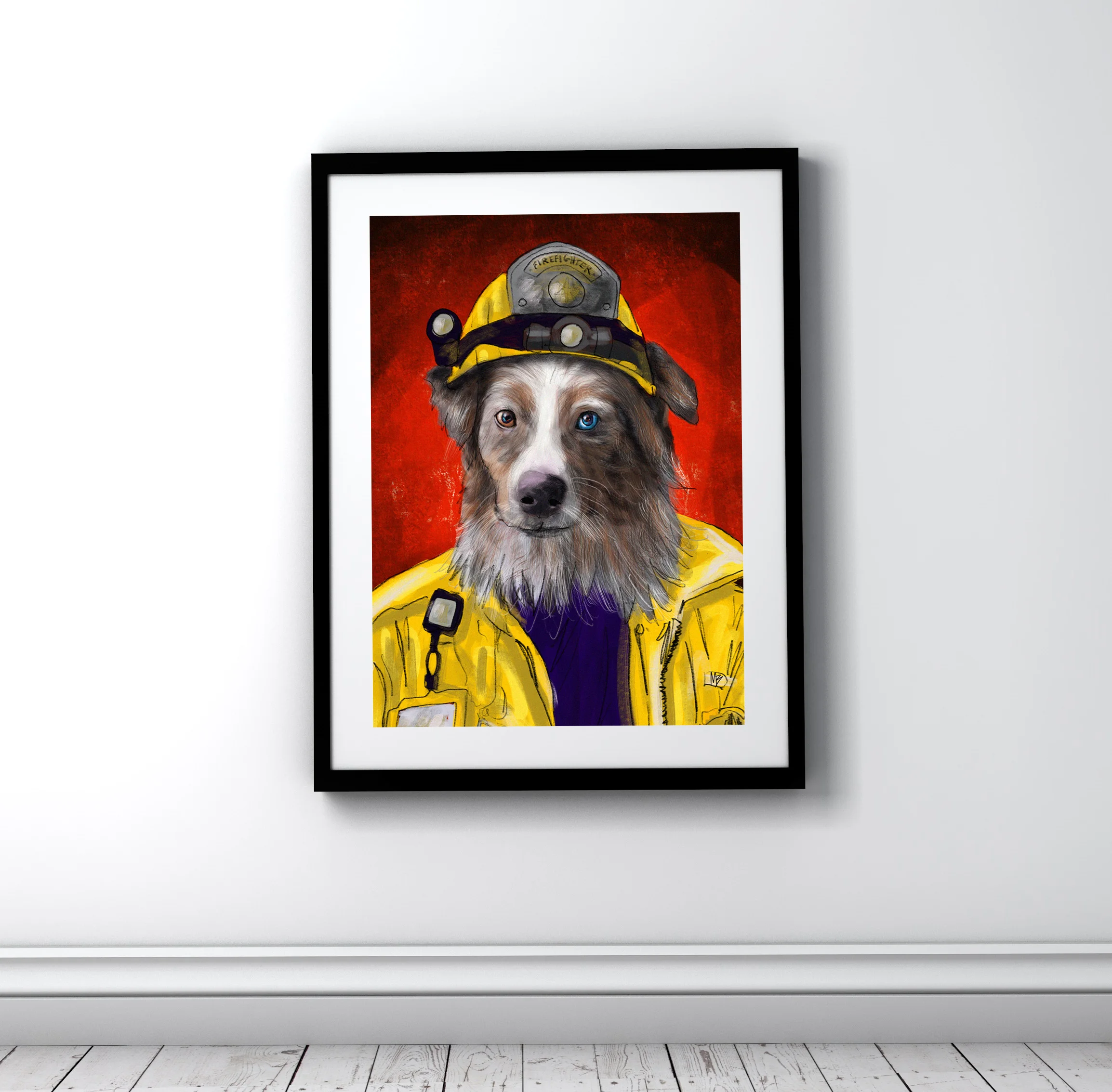 Firefighter dog aussie mock up