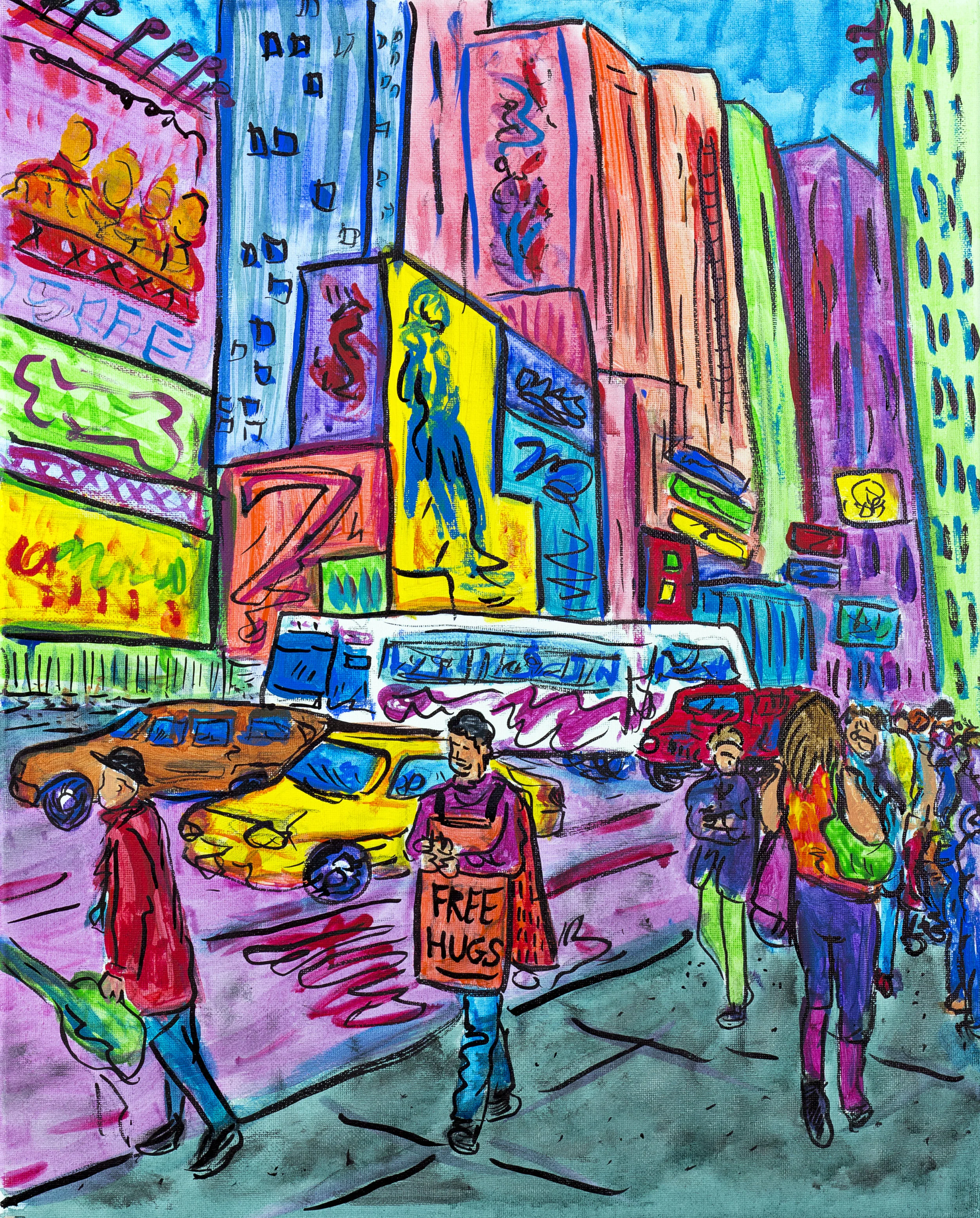 NYC Times Square "Free Hugs" Original Painting