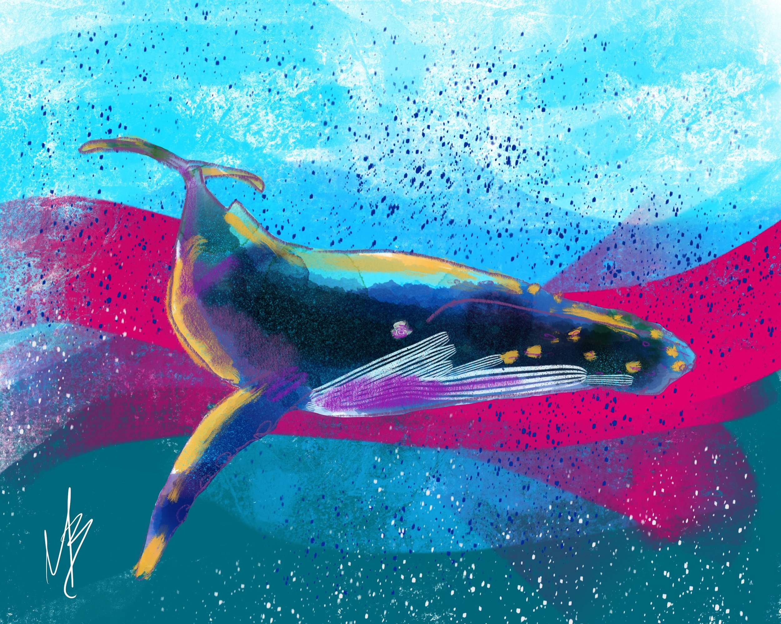 More aquatica- colorful whale. #whale #digitalpainting #ocean #water #art #artist #marinelife #sea #sealife #humpbackwhale