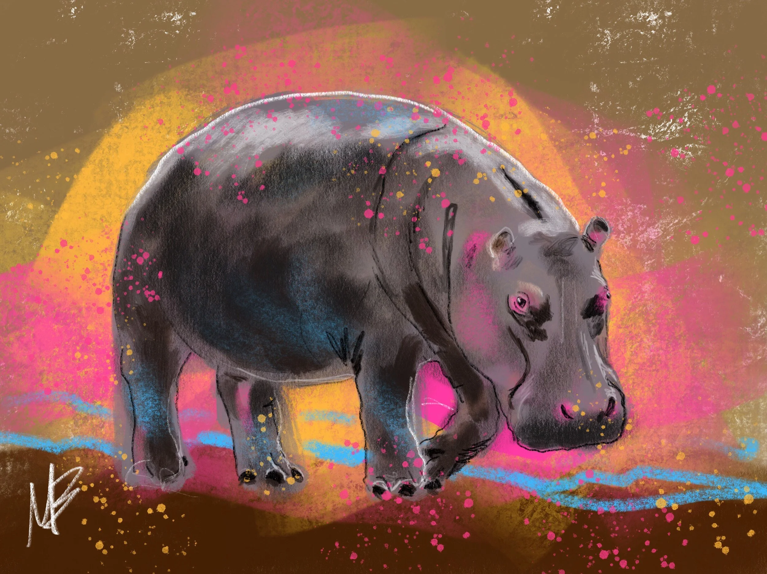 Hip hop Hippopotamus. #hippo #hippopotamus #digitalpainting #digitalart #wildlife #animal #animalkingdom #art #artist #njartist