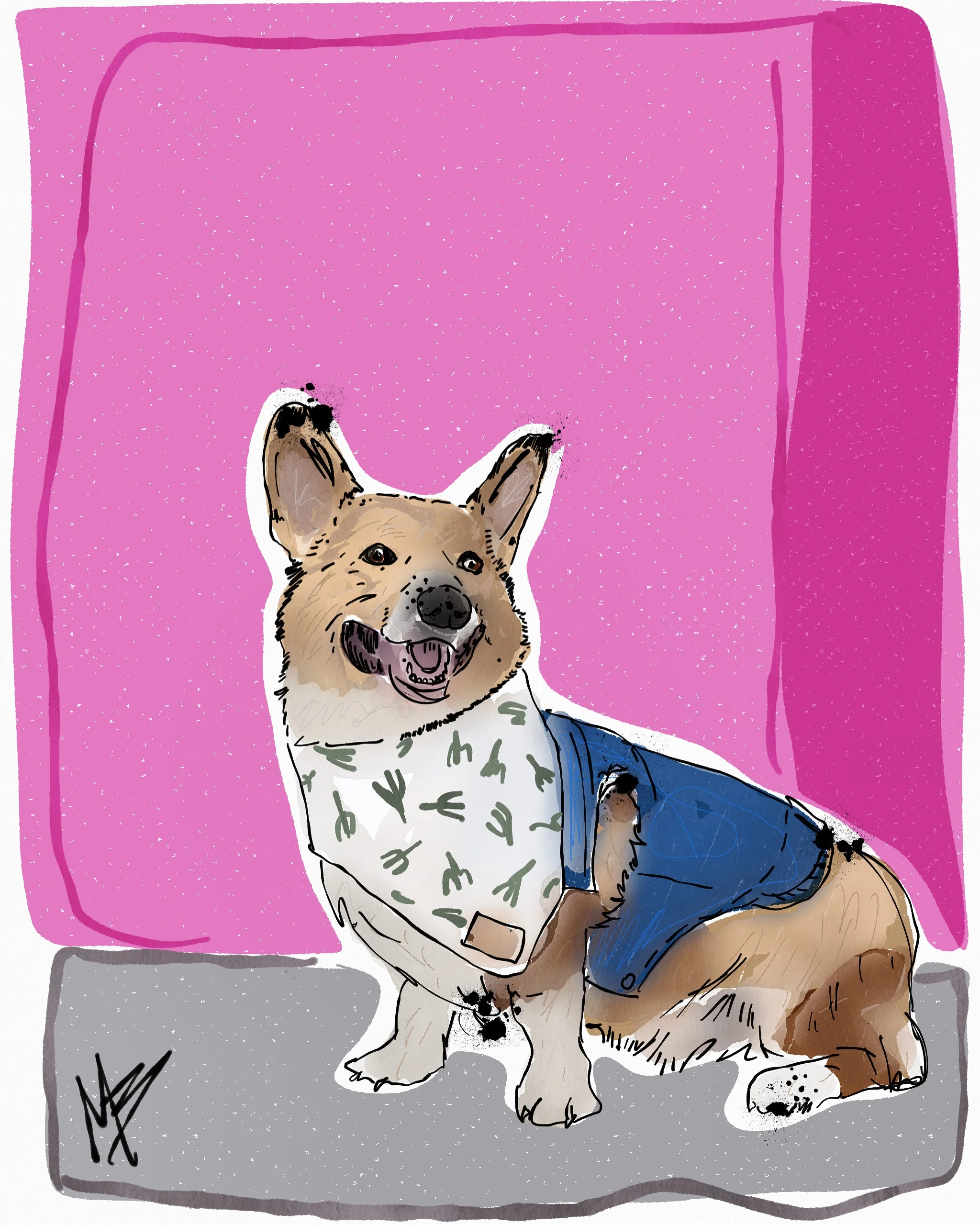 Nothing like a sharply dressed pooch. | art inspired by @woofandwalls @theo.thecorgi #dog #sketch #art #pet #petart #corgi #corgisofinstagram #petportrait #petportraitartist #drawing #illustrator 