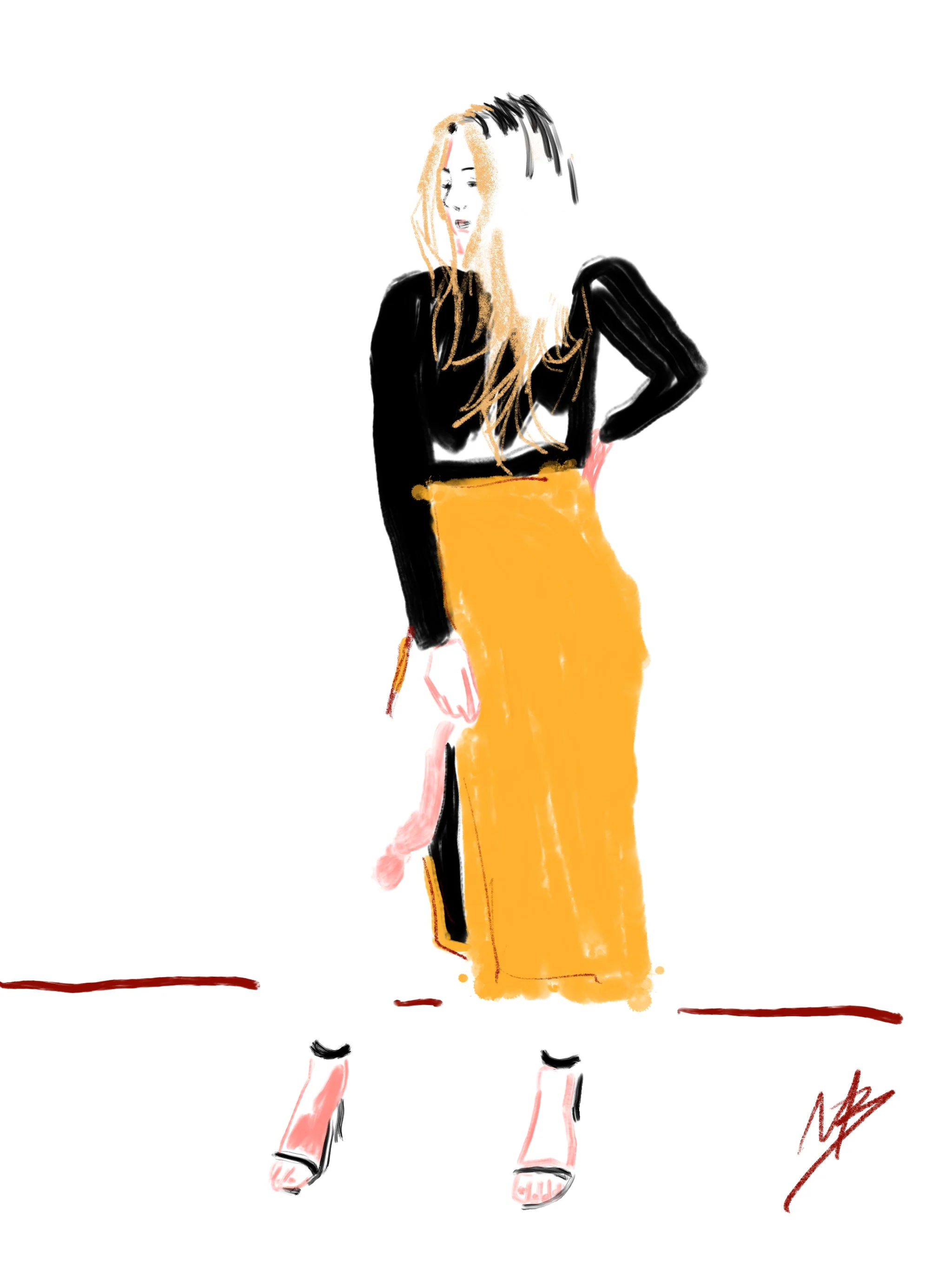 Something a little different tonight. Inspired by the fashion & pose in a recent photo posted by @lauraenever | @toni_maticevski @billabongwomens @makeupbymariahmelanie #art #drawing #fashion