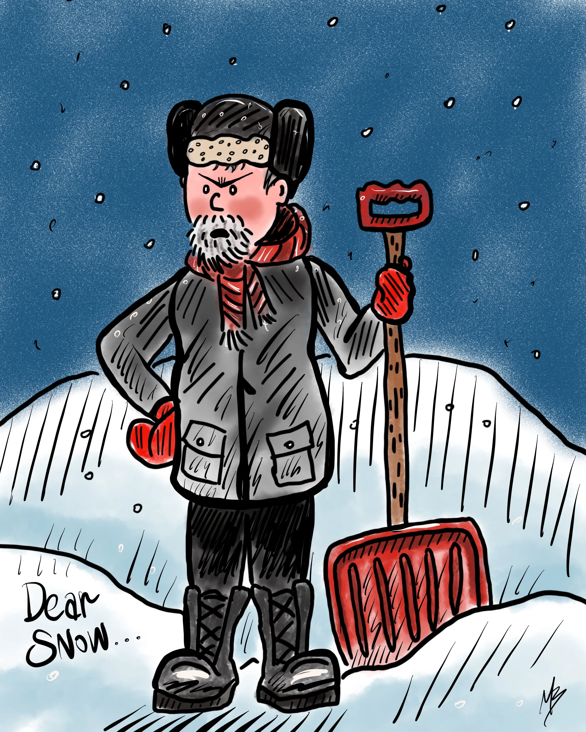 Heard there’s more snow coming. Did I mention I hate snow? Contemplating a #dearsnow project #snow #ihatesnow #cartoon #mikebone #mikebrennanart #drawing #draw #illustrator #illustration #winter #art 