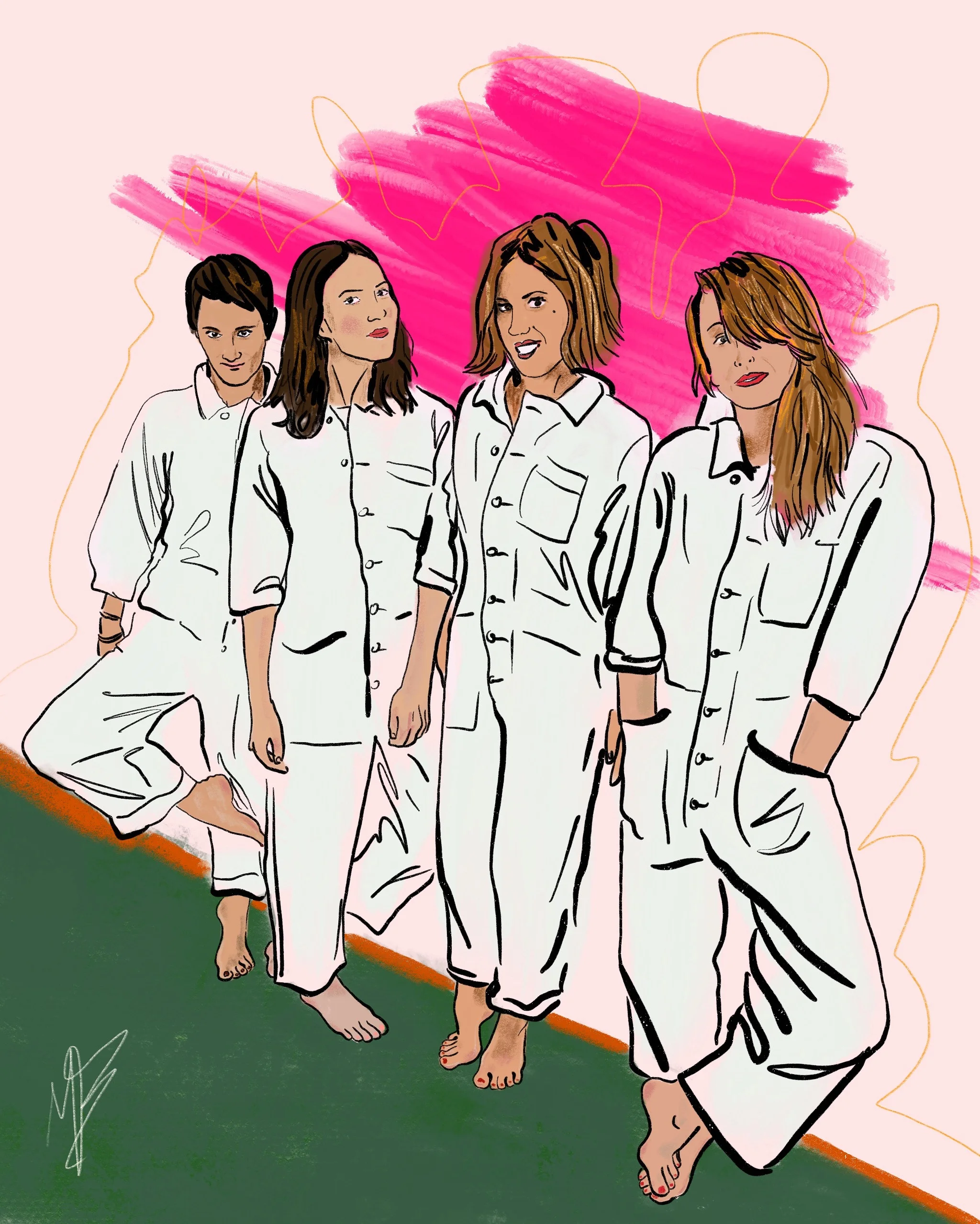 Jump. Lady Squad goals? @mandymooremm @jennstreicher @streichersisters @asevernyc @streicherhair @ecduzit @madewell @thealist.us #mandymoore #jumpsuit #art #illustration #illustrator #artist #mikebone
