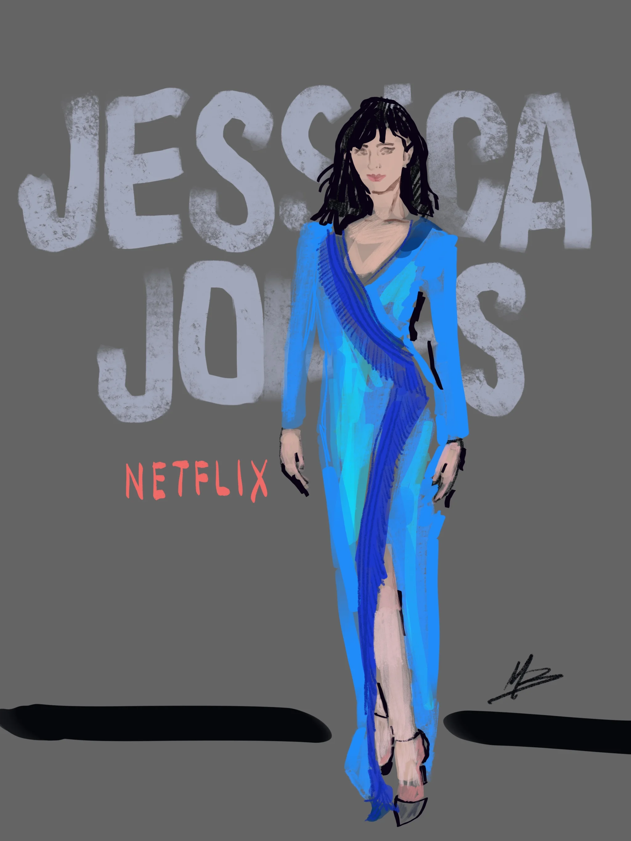 Not used to seeing @therealkrystenritter in anything but black 😄 looking good in blue 👍🏻 @marvelsjessicajones @netflix #art #krystenritter #jessicajones #netflix #marvel #fanart #fashion