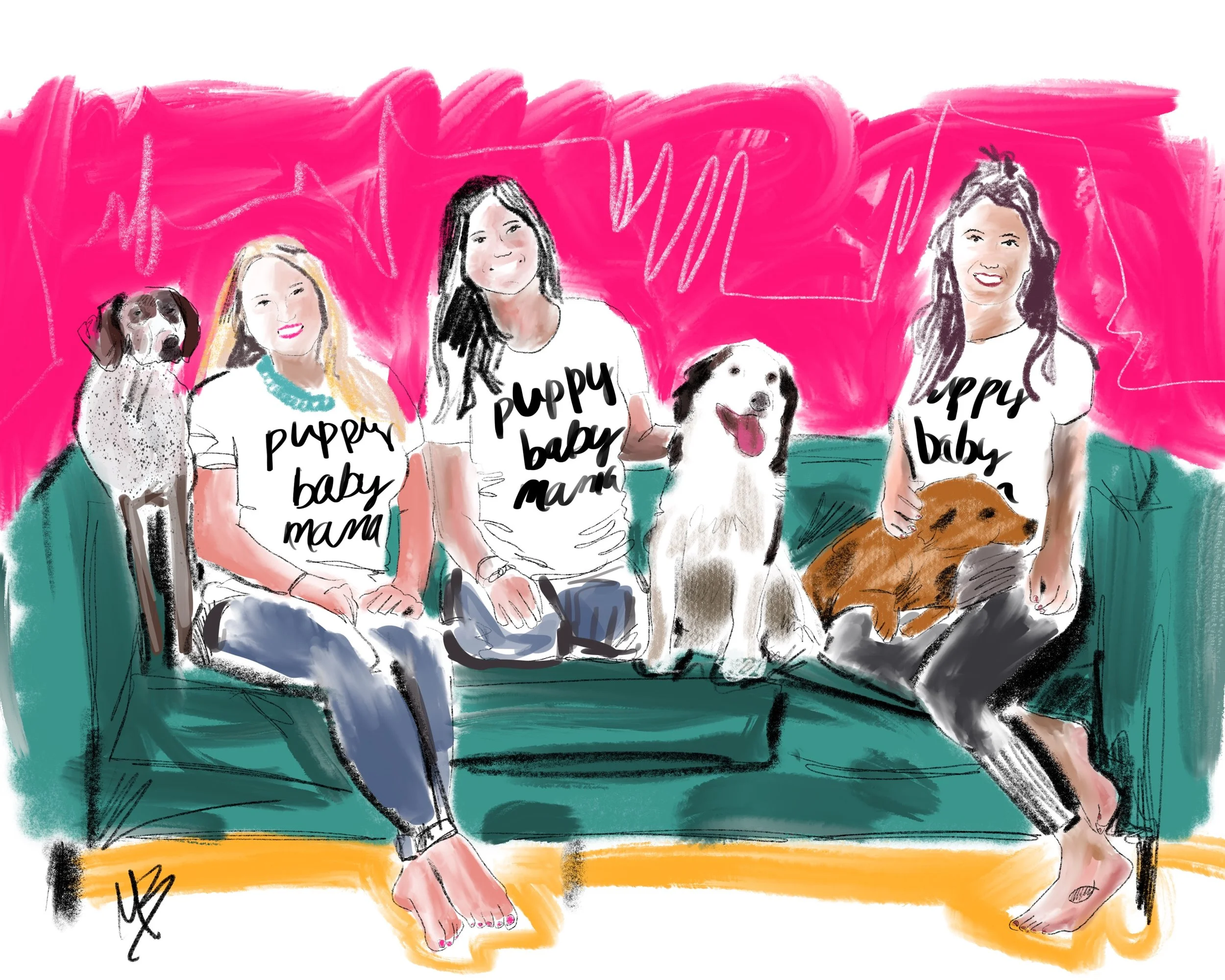 Puppy baby mamas. | art inspired by @gals.best.friend  @chels_dee25 @meg00rose @jessicasuevelyn #dog #dogmom #pet #puppybabymama #illustration #mikebone #mikebrennanart #art #artist #njartist