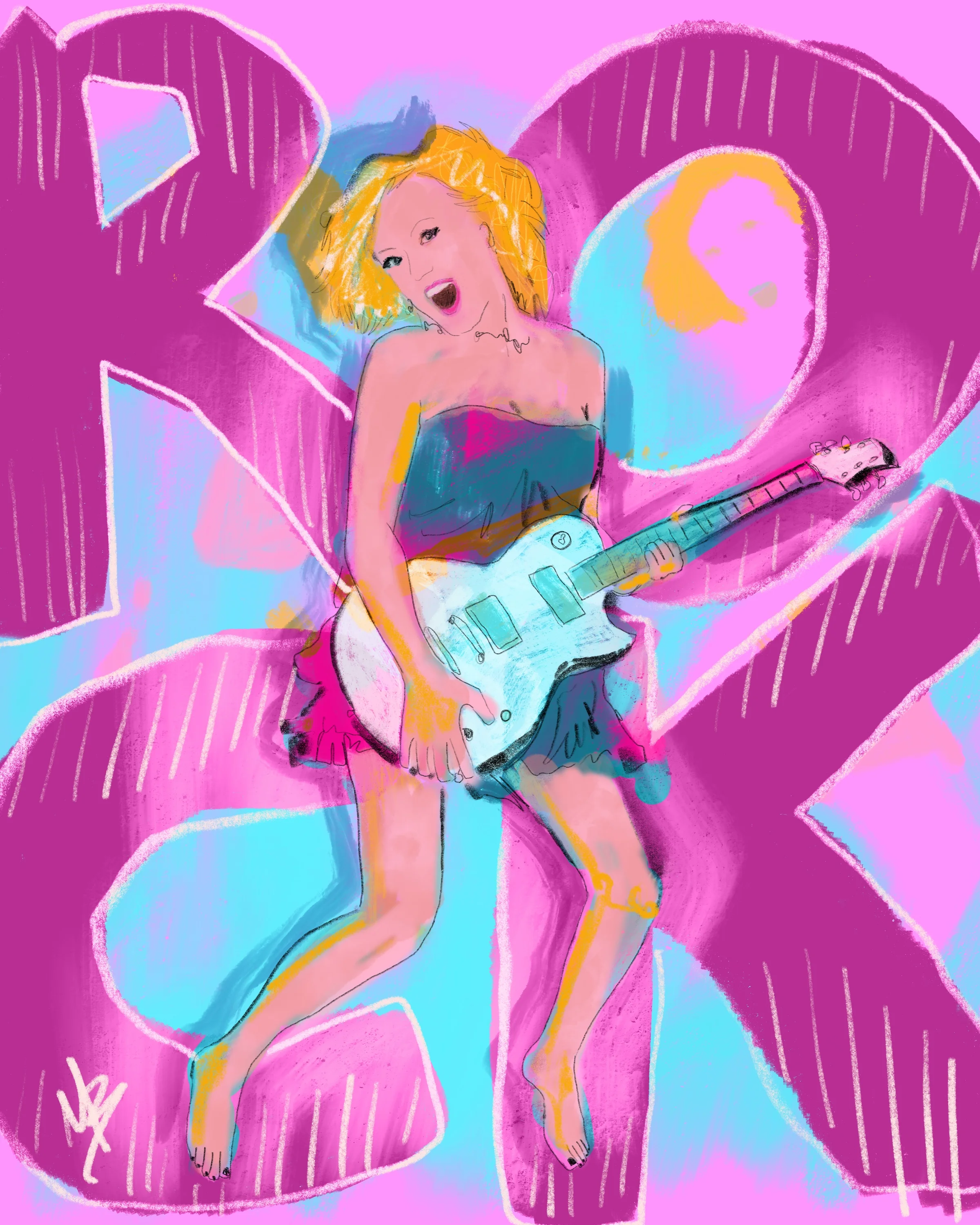 Rock on with yo bad self. 🤘🏻😎⭐️ | art inspired by @valhallamusic #guitar #rock #music #art #artist #illustration #illustrator #mikebone #mikebrennanart #guitarist #guitargirl #girlsrock #drawing