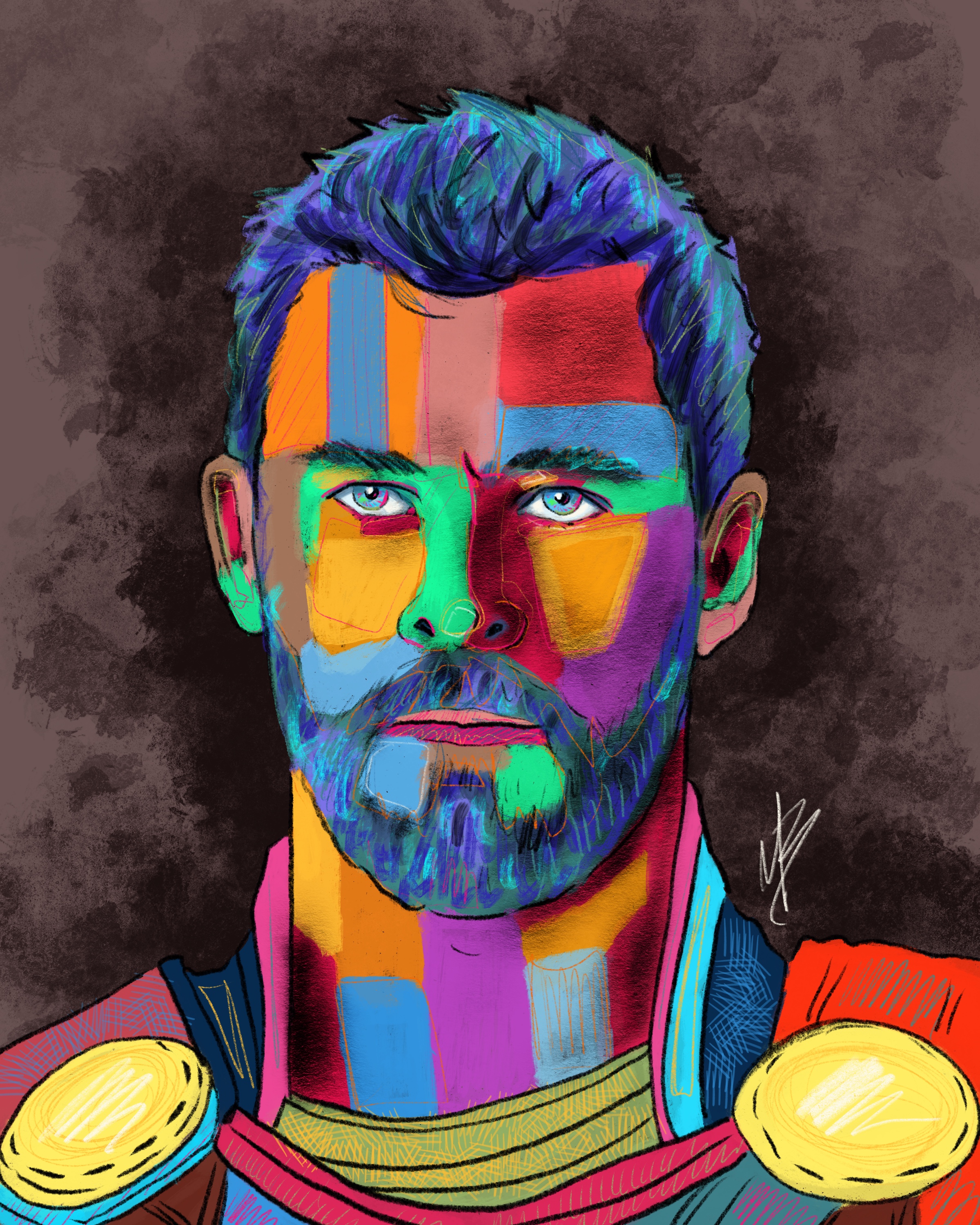 God of Thunder @chrishemsworth ⚡️Thor in technicolor . . . . . #thor #chrishemsworth #marvel #avengersinfinitywar #thorragnarok #art #painting #drawing #fanart #color #popart #mikebone #mikebrennanart