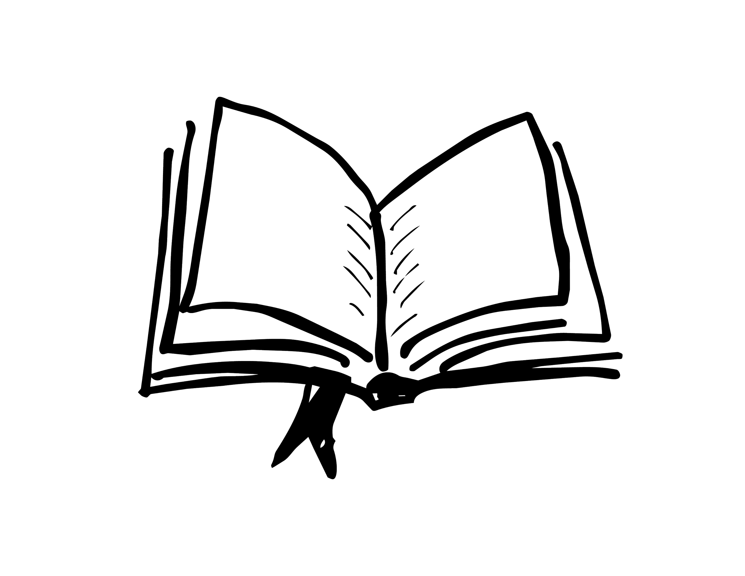 Outline of an open book with a leaf in the center.