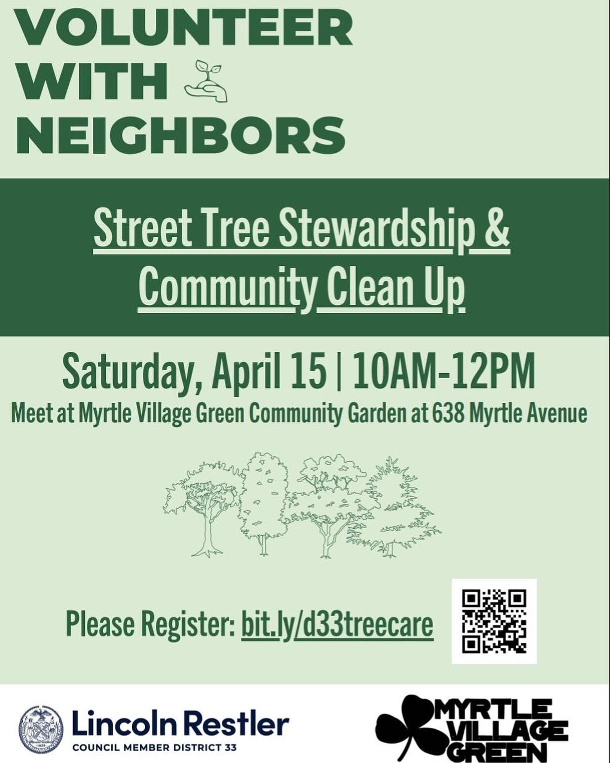 We would like to share this opportunity to volunteer in the community.

Tree bed care + community cleanup.
This will include adding compost &amp; mulch to tree beds.
🌳&hearts;️🧹

Saturday, April 15
10:00-12:00
Meet at Myrtle Village Green Community