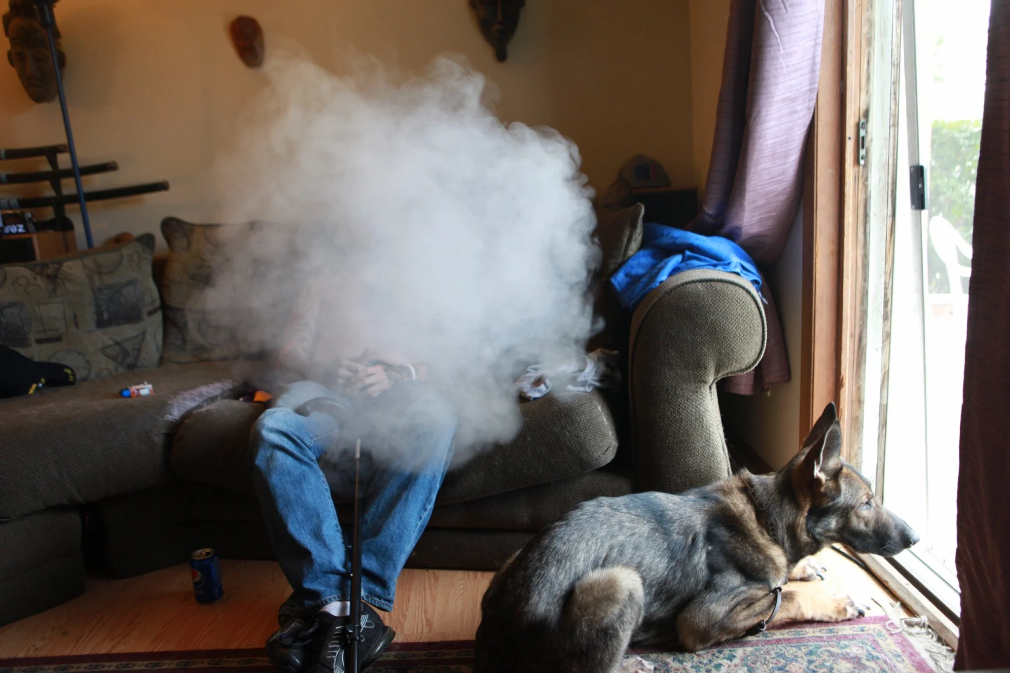 Severely injured Iraq War veteran Brad Schwarz with his service dog, Panzer McHenry, IL. 2014