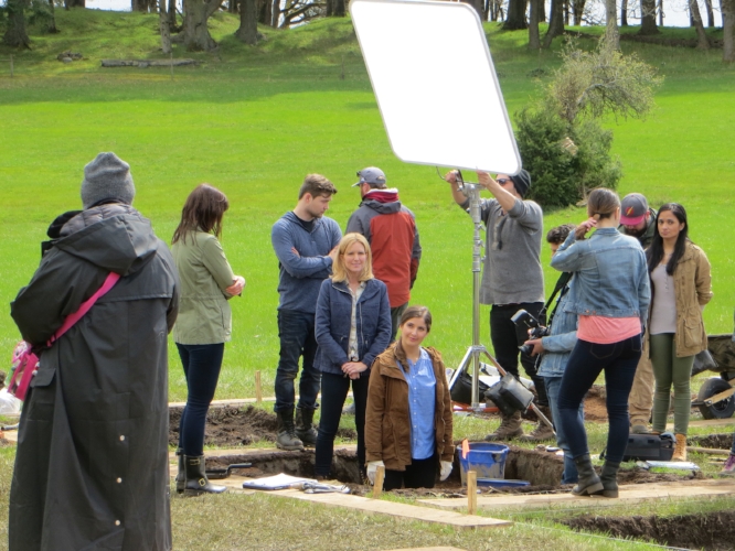 Working on the lighting for Emma and her crew.