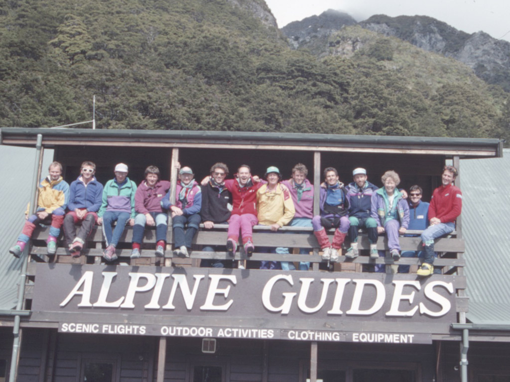 AGL guides circa 1993. From left to right: Dave Crow, John Roberts (JR), Anton Woperies, Gerry Kennedy, Bill Atkinson, Andy Harold, Dave McCloud (Spoon), Kem Johnson, Matt Wilkinson, Marty Beare, Russell Braddock, Brede Arkless, John MacNamee, Gary Dickson.
