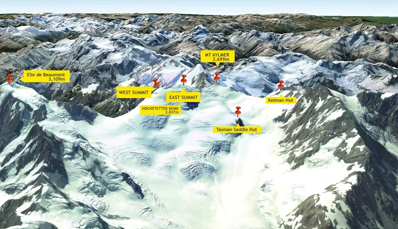 Hochstetter Dome and the upper Tasman Glacier
