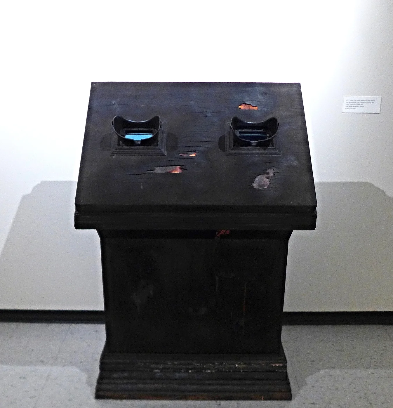    S.even D.iminutive I.ncursions  &nbsp;Detail Double Periscope  'SDI-7: Swamp Gas / Weather Balloon'   Burnt Russian Birch plywood, poplar framing, kiln-burnt pine tar, convex glass lens (architectural model housed within ea. periscope)   Periscope