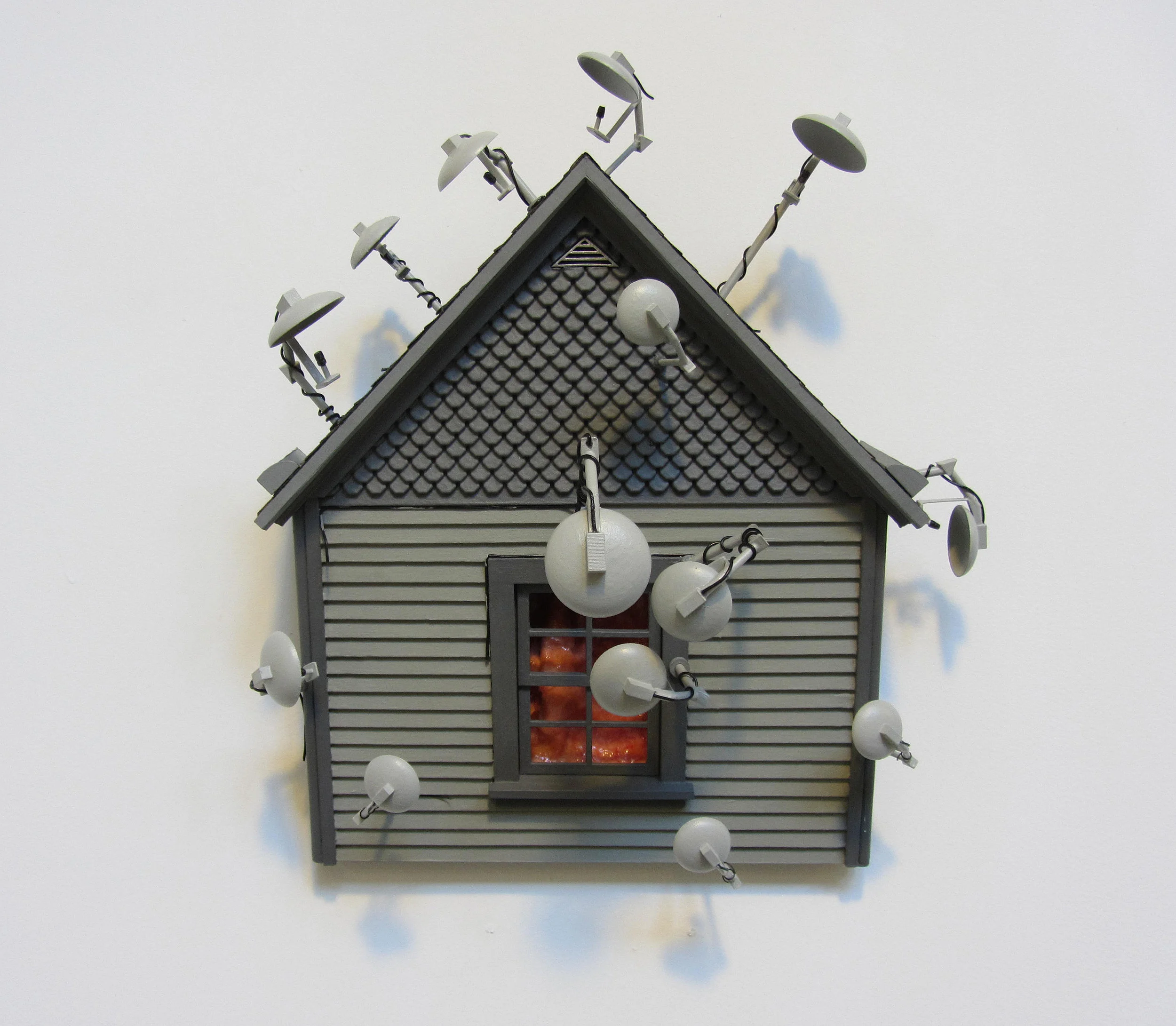 S.E.T.I.’ Front View Wood, 3D-printed plastic, fiberglas, sandpaper, chipboard, latex, enamel. 18”H x 13”W x 8”D 2016 Private Collection