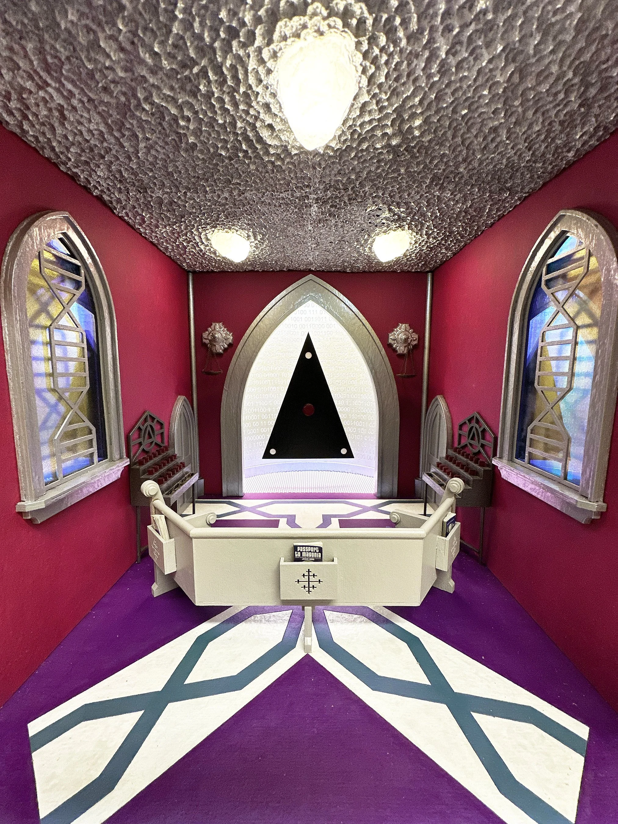 Eyes of Your Eyes – Interior Diorama Right - UAP Chapel  Wood, digitally produced elements, paper, acrylic, lights, lens  40.75” W x 56” H x 27” D  2025 