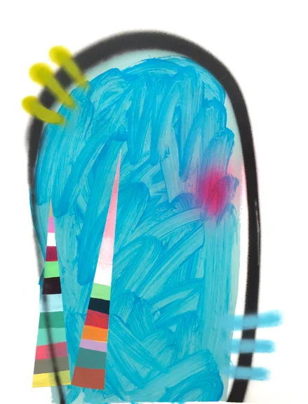 Poolside, 2015, Acrylic, Spray Paint, Vinyl Paint on Paper, 24 x 19 inches