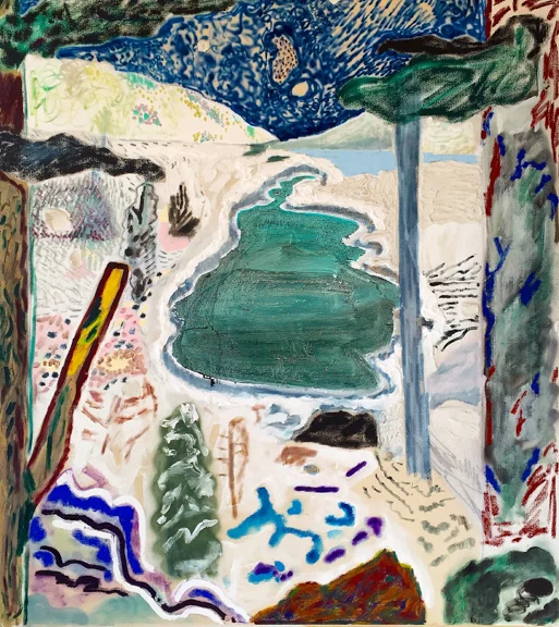 What A Winter, 2015, Oil, Acrylic, Enamel, Caulk and spray paint on canvas, 56 x 48”