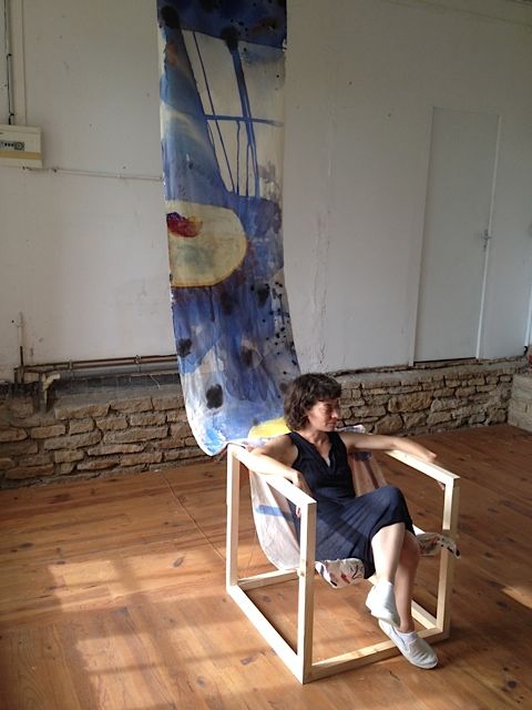 Installation Shot: The artist, in a collaborative painting-speaker-chair, made with Woody Sullender.