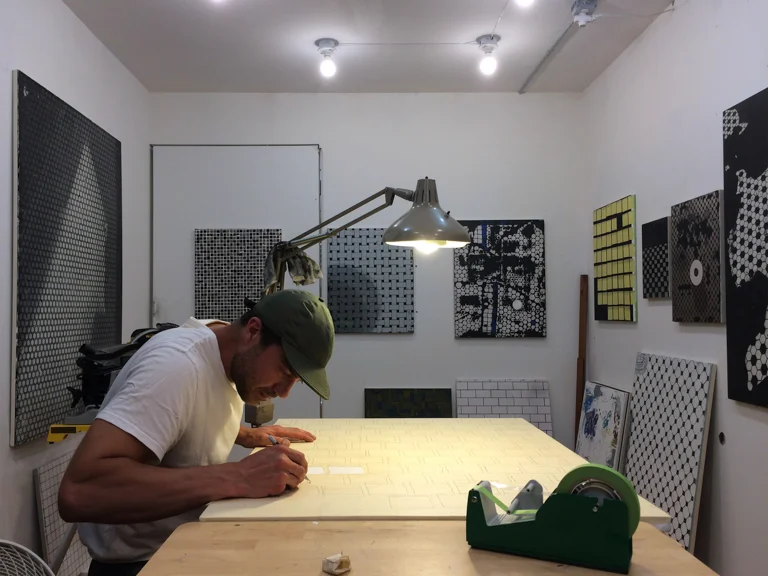Aaron at work in his studio. 
