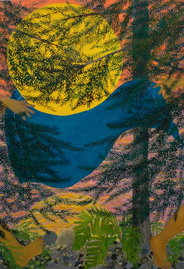   Towel Chase  2017 oil and paper on canvas 72in x 50in 