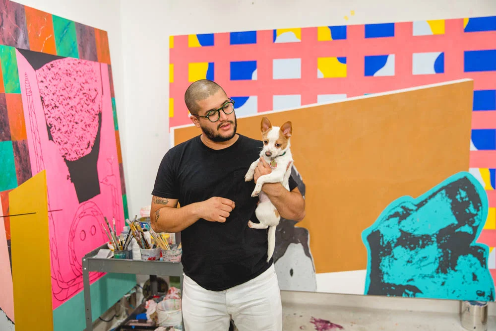 Dan in the studio with his dog, Mina. Photos by Vincent Picone.