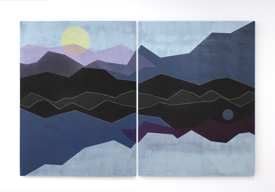   Solid Air,  2018 Acrylic and Flashe on panel 48 x 72 inches (diptych) 