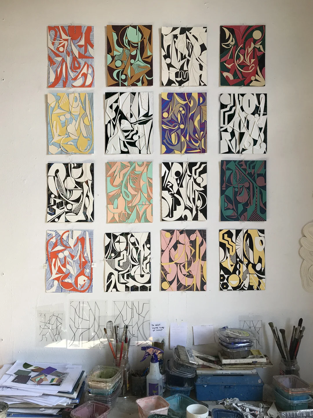 Small cutout studies on Jim’s studio wall in Brooklyn.